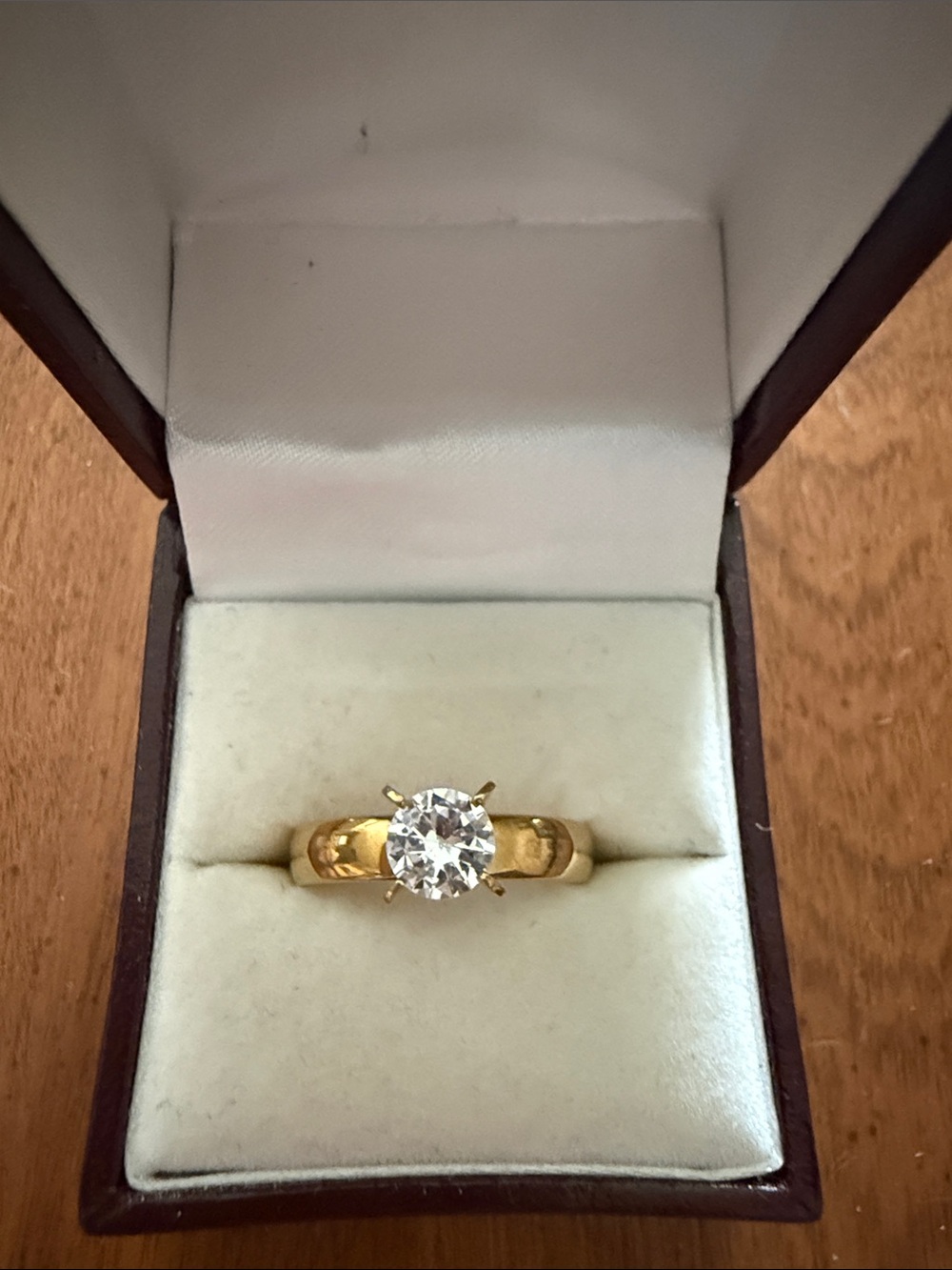 Gold-Tone CZ Solitaire Engagement Ring with Clear Round Stone Size 8